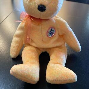 Ty Plush Orange Bear with Ribbon and Patch